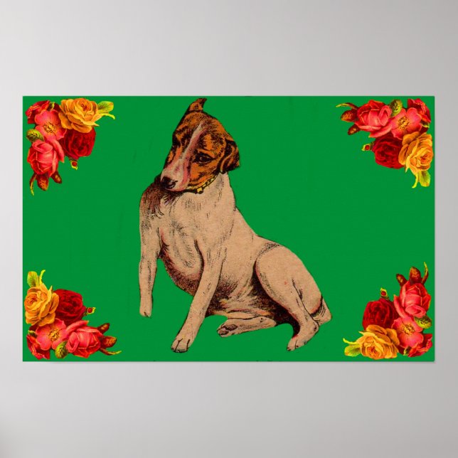 Poster Cachorro vitoriano e flores (Frente)