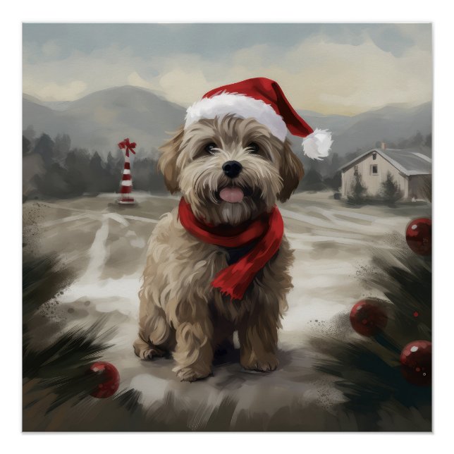 Póster Cachorro Yorkipoo na Neve Natal (Frente)