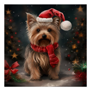 Póster Cachorro Yorkshire Terrier na Neve Natal