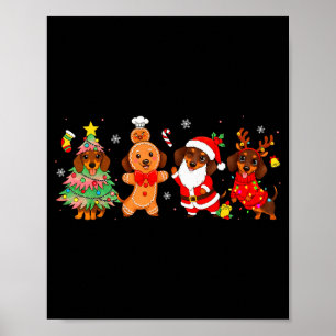 Poster Cachorros Dachshund Fofos Árvore de Natal Pão de M