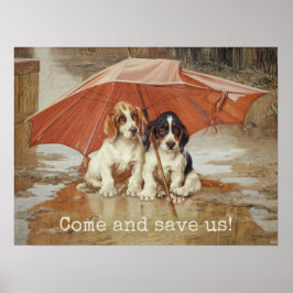Póster Cachorros de basset sob o guarda-chuva CC0867 Troo
