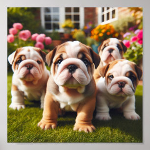 Poster Cachorros de Bulldog em inglês fofo