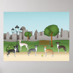 Poster Cachorros De Greyhound Em Um Parque De Arte De Car
