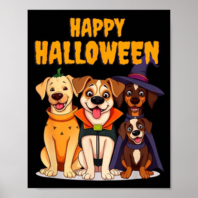 Poster Cachorros fofos de Halloween engraçados - Design ú (Frente)