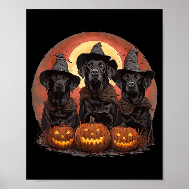 Poster Cachorros Labrador Retriever Pretos de Halloween F (Frente)