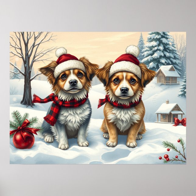 Poster Cachorros pequenos no inverno de pré-disquete e ch (Frente)