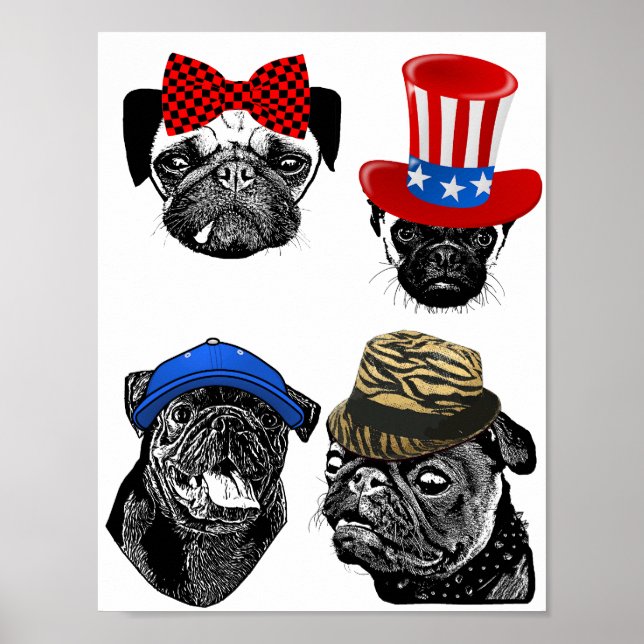 Poster Cachorros Vestindo chapéus e arco Arte original de (Frente)