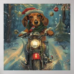 Poster Cachshund Dog Andando na Motocicleta