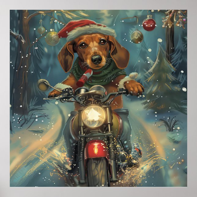 Poster Cachshund Dog Andando na Motocicleta (Frente)