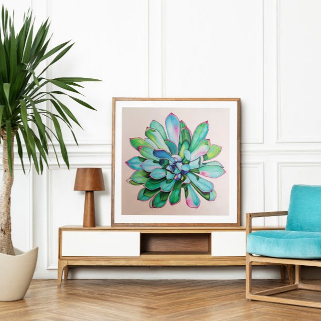 Poster Cacto Azul e Rosa | (Cactus oil painting)