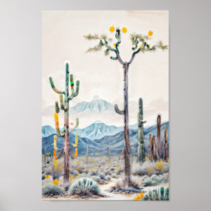 Poster Cacto do deserto surreal abstrato cor pastel