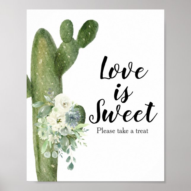Poster Cacto Floral Taco Sobre Amor é Doce Sinal (Frente)