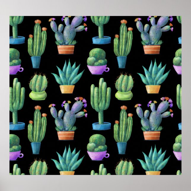Poster Cactos coloridos: Design Whimsical Seamless. (Frente)