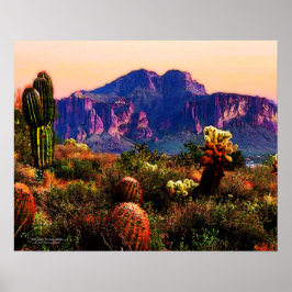 Poster Cactos E Montanha Roxa No Deserto De Sonoran Dusk