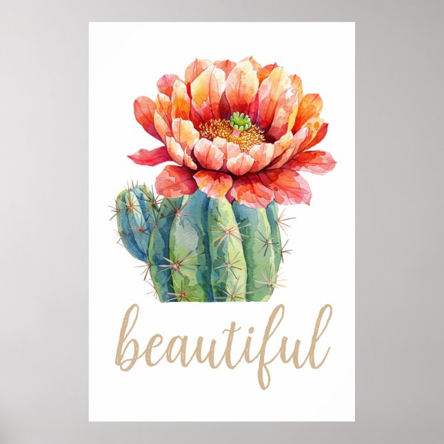 Poster Cactus Blossom Watercolor Belo Deserto (Frente)