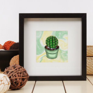 Poster Cactus desenhado à mão Suculto com verde e amarelo