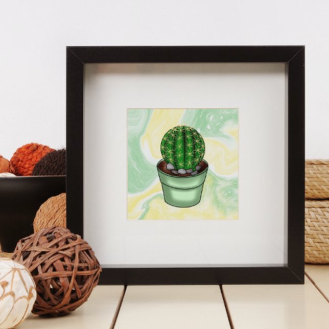 Poster Cactus desenhado à mão Suculto com verde e amarelo (Criador carregado)