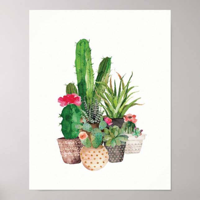 Poster Cactus e Succults de Aquarela (Frente)