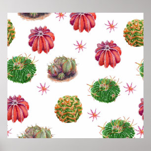 Poster Cactus Floral: Fundo de Aquarela