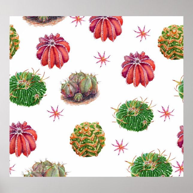 Poster Cactus Floral: Fundo de Aquarela (Frente)