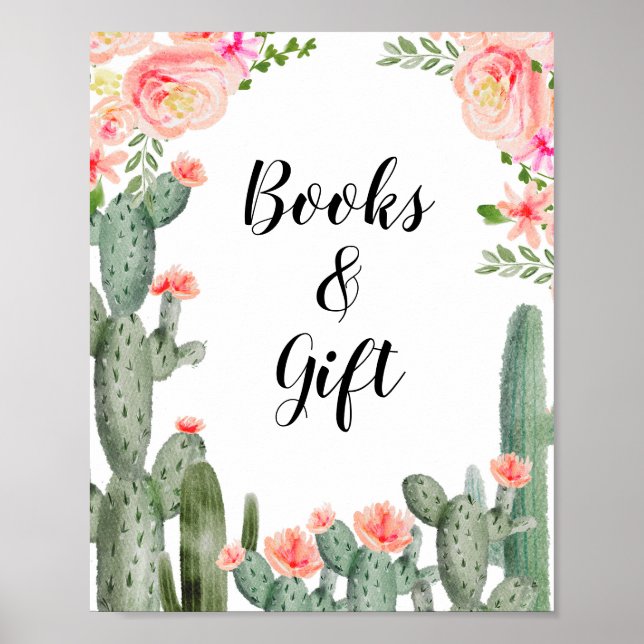 Poster Cactus Greenery Baby Books e Sinal de presentes (Frente)