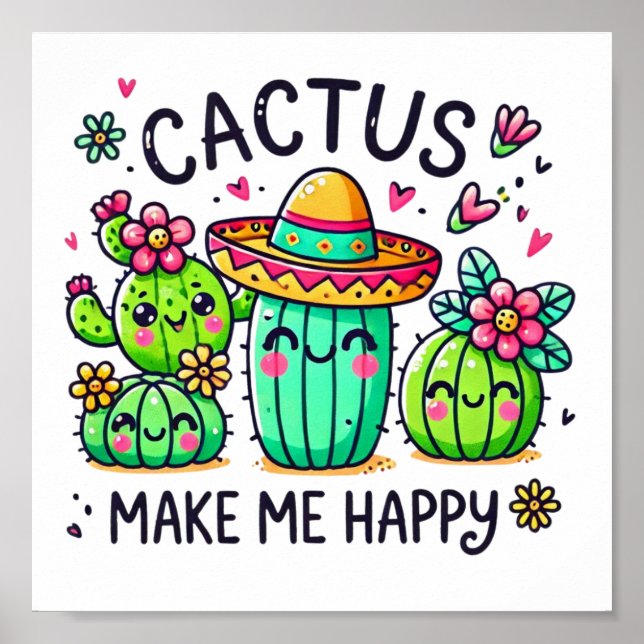 Poster Cactus me faz um download digital feliz (Frente)