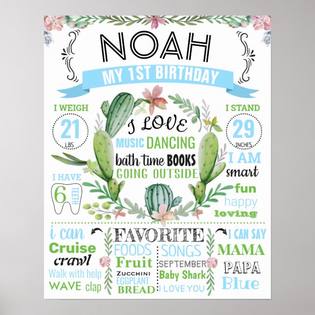 Poster Cactus mexicano Fiesta flores suculentas Aniversár (Frente)