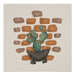 Póster Cactus Oasis: Decoração de Muro de tijolo inspirad