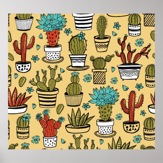 Poster Cactus Succulent: desenho desenhado à mão (Frente)