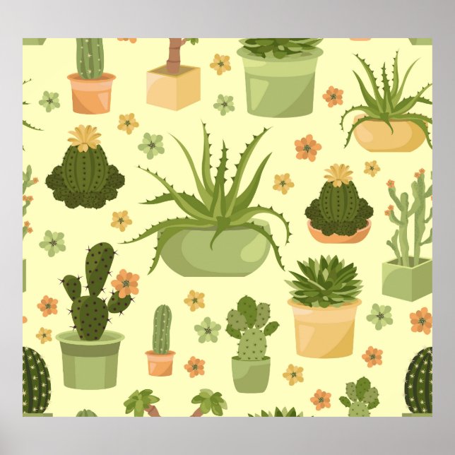 Poster Cactus, suculentos: padrão de plantas domésticas v (Frente)