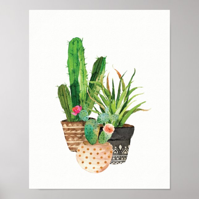 Poster Cactus Watercolor e Grupo Suculto (Frente)