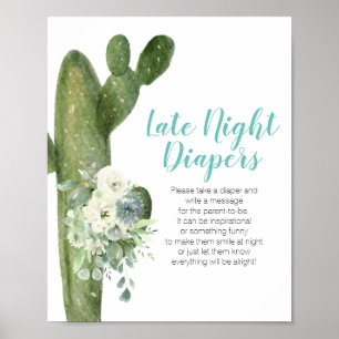 Poster Cactus White Flowers Sinal de Fraldas Noturnas Tar