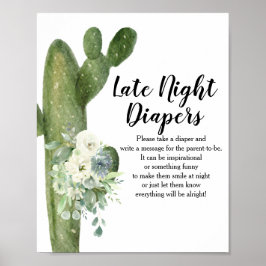 Poster Cactus White Flowers Sinal de Fraldas Noturnas Tar
