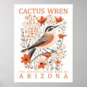 Poster Cactus Wren Bird da Arizona dos EUA