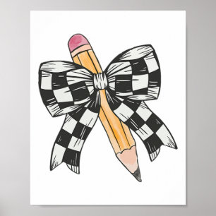 Poster Cada Lápis de Arco Coquette Com Arco Rosa de Volta