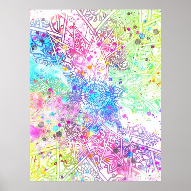 Poster Cadeias de água design com palheiro de flores bran (Frente)