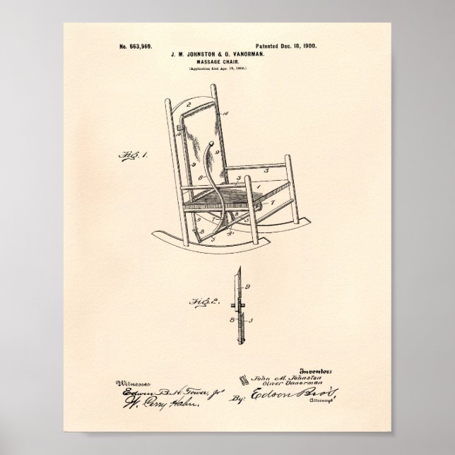 Poster Cadeira de Massagem 1900 Patent Art Old Peper (Frente)