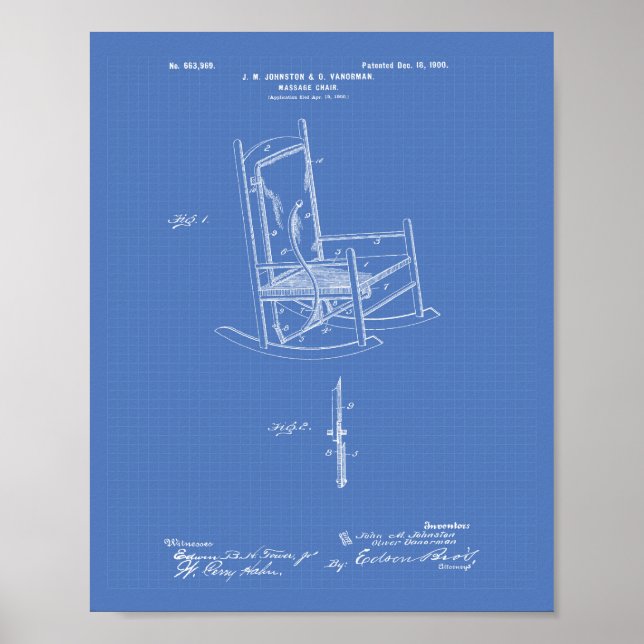 Poster Cadeira de Massagens: 1900 Patent Art Blueprint (Frente)