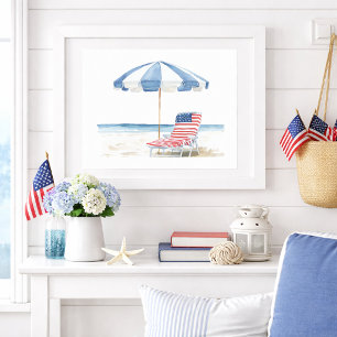 Poster Cadeira de Praia Americana Costeira Patriótica de 