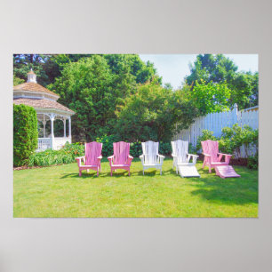 Poster Cadeiras Adirondack Rosa e Branco, Jardim de Wisco