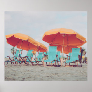 Poster Cadeiras de praia em foto azul e laranja