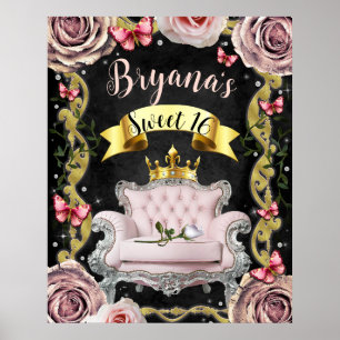 Poster Cadeiras Rosa Rosas Borboletas Sinal de Boas-Vinda