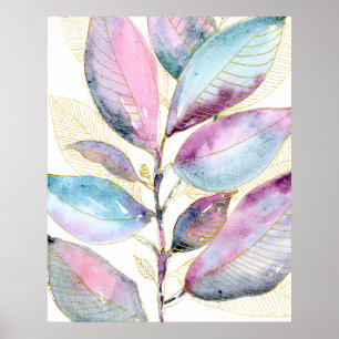 Poster Caderno Espiral de Folhas Botânicas em Aquarela Pa