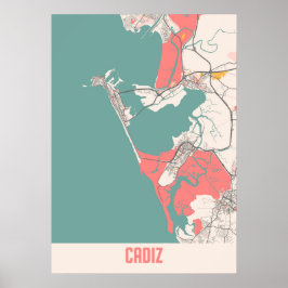 Poster Cádiz - Mapa da cidade do giz Espanha