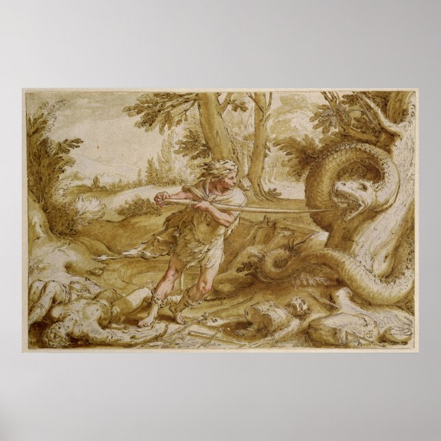 Poster Cadmus prestes a atacar um Dragão (Frente)