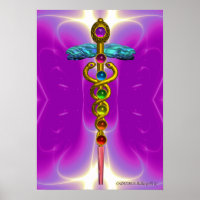 CÁDUCEO DE OURO 7 CHAKRAS, Ioga, Médico Rosa Fúcsi