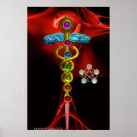 CÁDUCEO DE OURO E 7 CHAKRAS EM ROSA FRACIONAL VERM