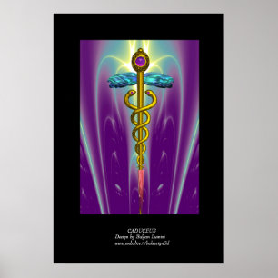 Póster Caduceu Médico Dourado Símbolo Roxo Verde Preto