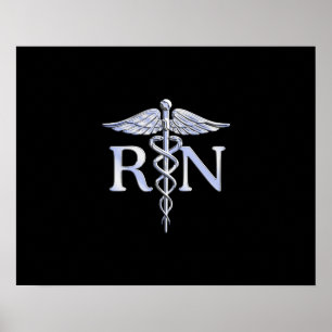 Póster Caduceus de prata do RN da enfermeira diplomada no