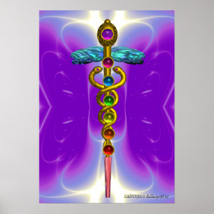 Poster CADUCEUS DOURADO 7 CHAKRAS, ioga, violeta roxa